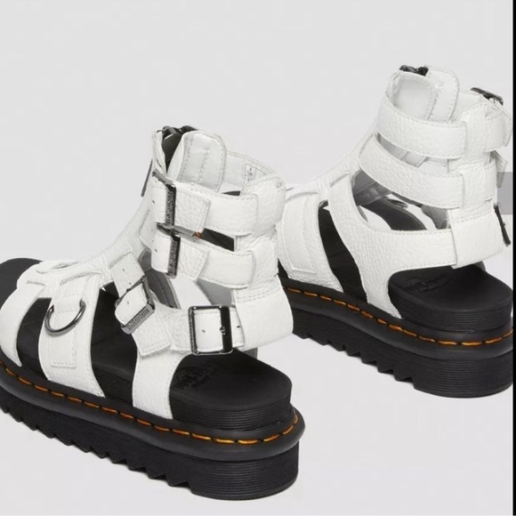 Dr Martens Olson Zipped White Leather Strap Sandals Platform Doc Women’s - Picture 5 of 13